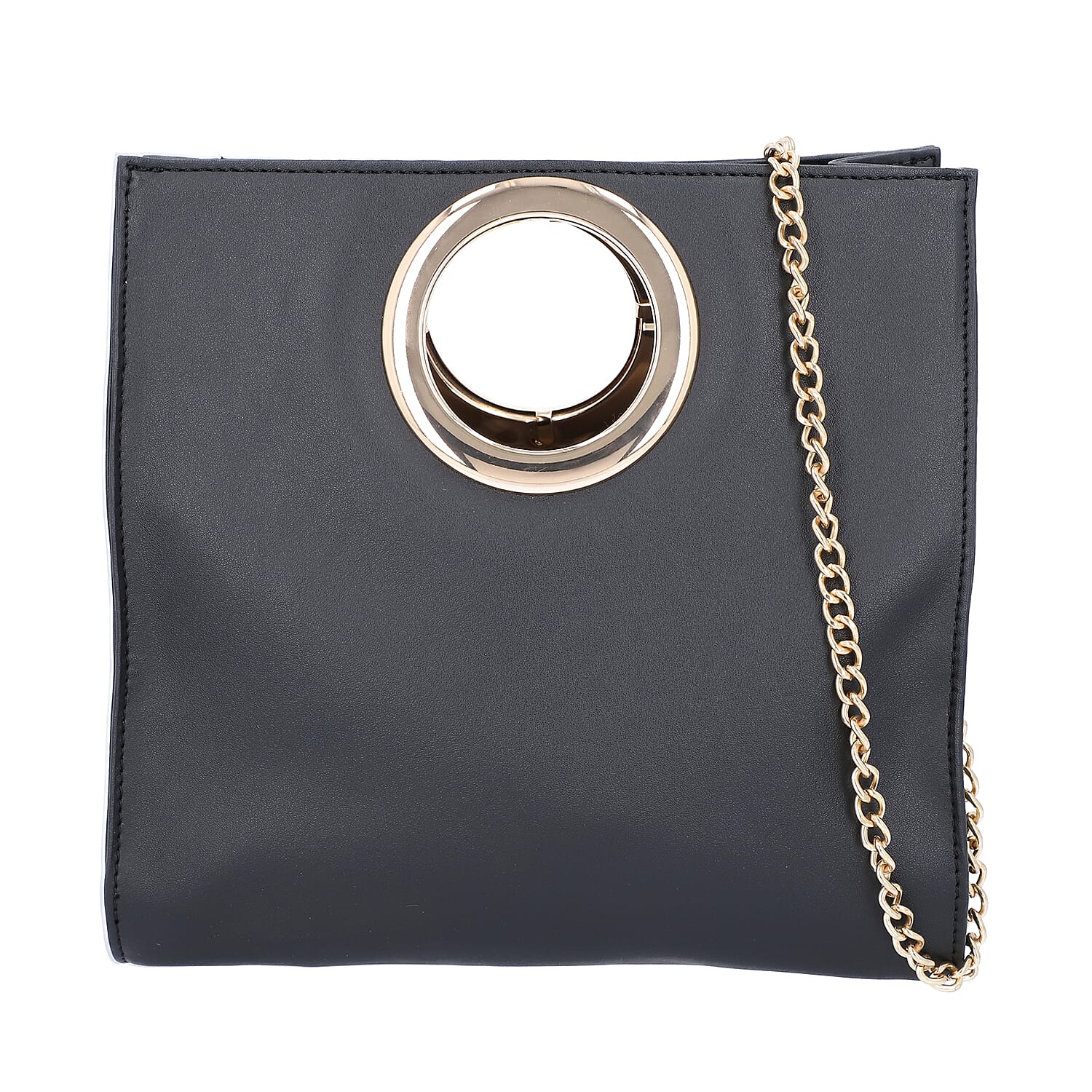 Black Faux Leather Crossbody Bag (10"x3.5"9.5") with Long Chain Strap