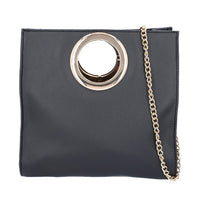 Black Faux Leather Crossbody Bag (10"x3.5"9.5") with Long Chain Strap