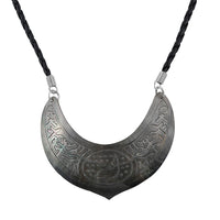 Brown Shell Dolphin Carving and Black Suede String Necklace 26 Inches
