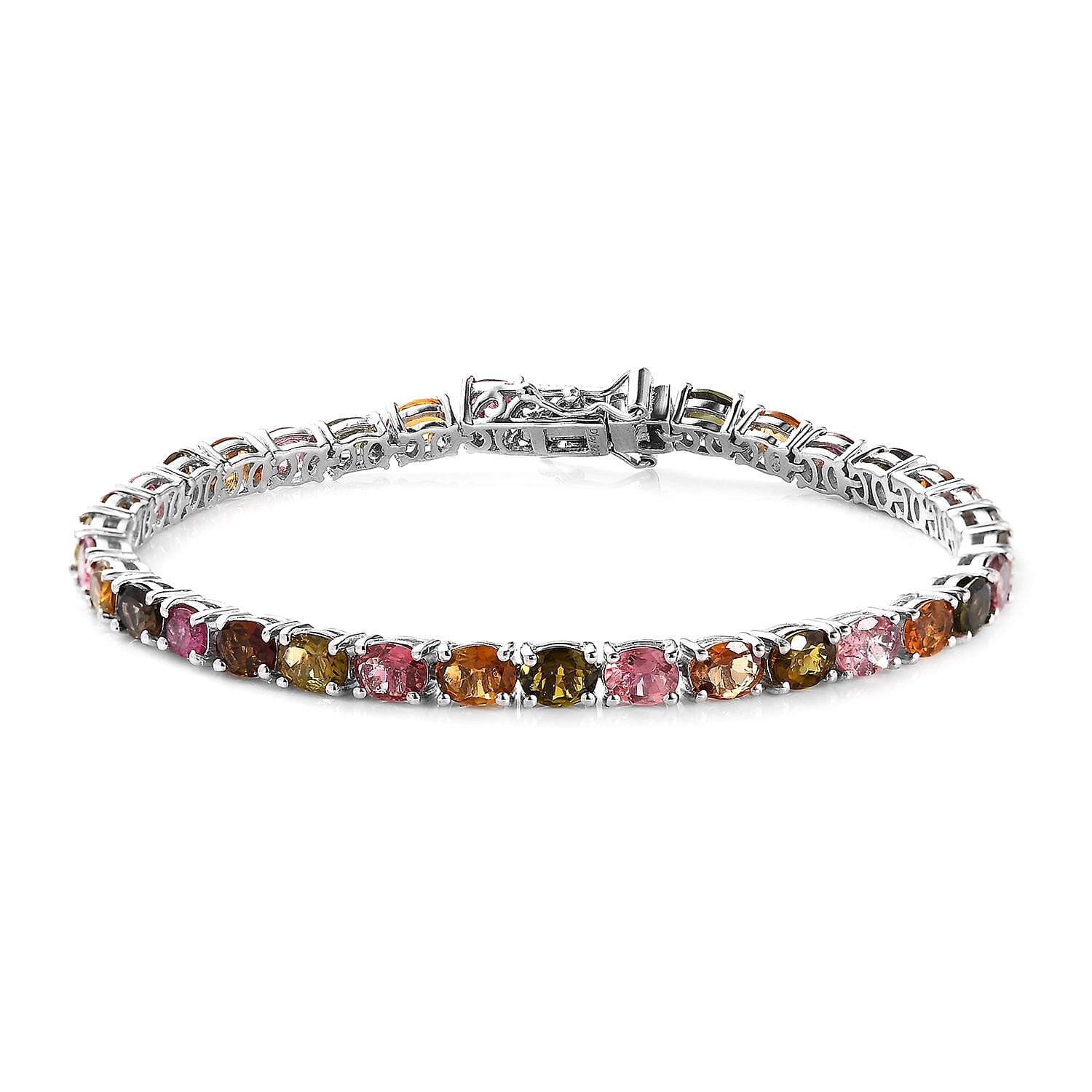 Multi-Tourmaline Tennis Bracelet in Platinum Over Sterling Silver (8.00 In) 11.70 ctw