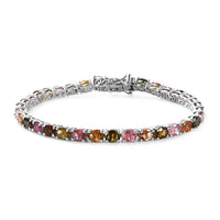 Multi-Tourmaline Tennis Bracelet in Platinum Over Sterling Silver (8.00 In) 11.70 ctw