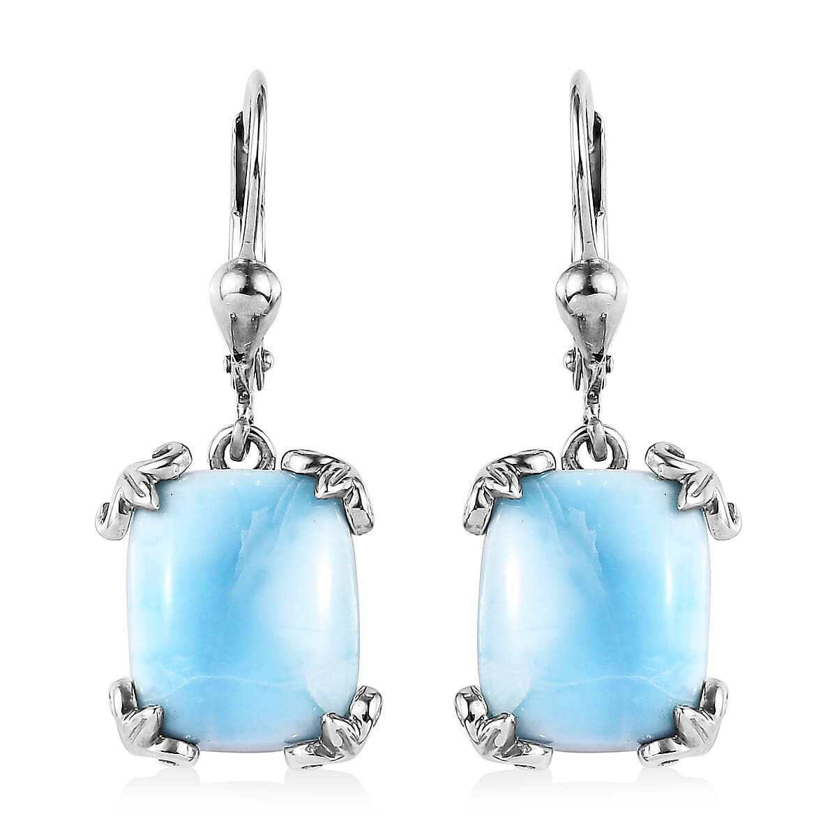 Larimar Lever Back Earring in Platinum Over Sterling Silver 11.85 ctw
