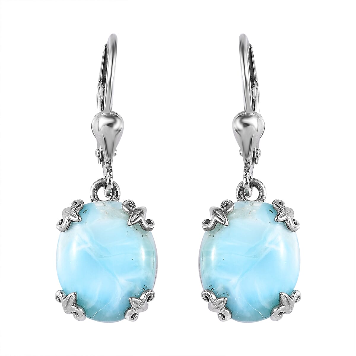 Larimar Lever Back Earring in Platinum Over Sterling Silver 11.85 ctw