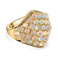 Premium Ethiopian Welo Opal 3.00 ctw Cluster Ring in Vermeil Yellow Gold Over Sterling Silver (Size 5.5) (5.87 g)