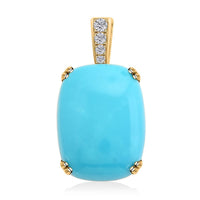 Certified & Appraised Luxoro 14K Yellow Gold AAA Sleeping Beauty Turquoise and G-H I2 Diamond Pendant 8.00 ctw