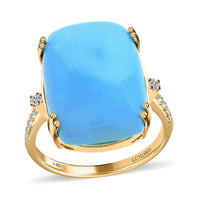 Certified & Appraised Luxoro 14K Yellow Gold AAA Sleeping Beauty Turquoise and G-H I2 Diamond Ring 11.00 ctw