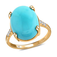 Certified & Appraised Luxoro 14K Yellow Gold AAA Sleeping Beauty Turquoise, Diamond (G-H, I2) Ring (Size 10.0) 8.35 ctw