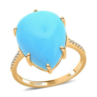 Certified & Appraised Luxoro 14K Yellow Gold AAA Sleeping Beauty Turquoise and G-H I2 Diamond Ring 8.85 ctw