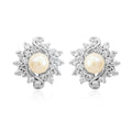 Freshwater Pearl and Simulated Diamond Earrings in Silvertone 0.40 ctw - Sticky add to cart bar