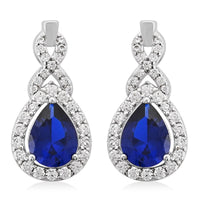 Lab Created Blue Spinel and Simulated Diamond Earrings in Silvertone 3.50 ctw