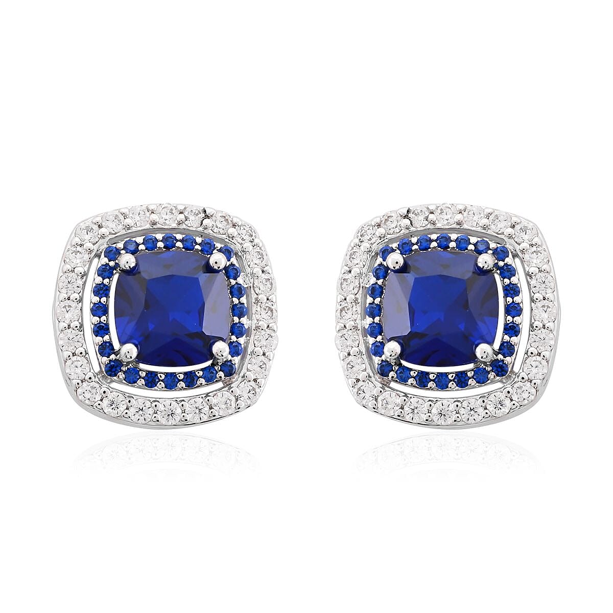 Lab Created Spinel, Simulated White and Blue Diamond 2.55 ctw Earrings in Silvertone