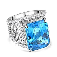 Electric Blue Topaz and White Zircon 17.18 ctw Ring in Platinum Over Sterling Silver (Size 8)