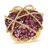 GP Amore Collection Orissa Rhodolite Garnet and White Zircon Ring in Vermeil Yellow Gold Over Sterling Silver (Size 5.0) 9.75 ctw