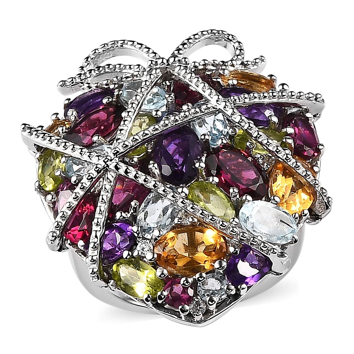 GP Amore Collection Multi Gemstone Ring in Platinum Over Sterling Silver (Size 10.0) 8.75 ctw