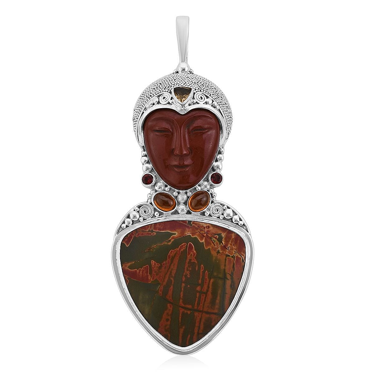 Sajen Silver Red Creek Jasper and Multi Gemstone Pendant without Chain in Sterling Silver 76.15 ctw