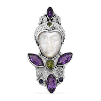 Sajen Silver Mother Of Pearl Carved and Multi Gemstone Pendant in Sterling Silver 13.00 ctw