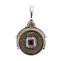 Sajen Silver Brazilian Citrine and Mozambique Garnet Coin Pendant in Sterling Silver 1.10 ctw