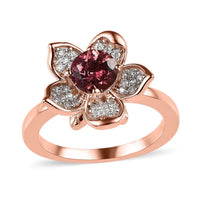 GP Italian Garden Collection Morro Redondo Pink Tourmaline and Moissanite Floral Ring in Vermeil Rose Gold Over Sterling Silver 1.00 ctw