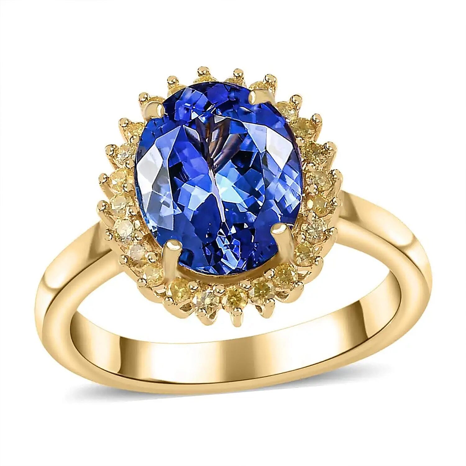 Luxoro 10K Yellow Gold Premium Tanzanite, Natural Yellow Diamond (I3) (0.20 cts) Sunburst Ring (Size 6.0) 3.00 ctw