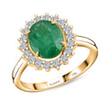 ILIANA 18K Yellow Gold AAA Kagem Zambian Emerald and G-H SI Diamond Halo Ring 4.90 Grams 3.00 ctw - Sticky add to cart bar