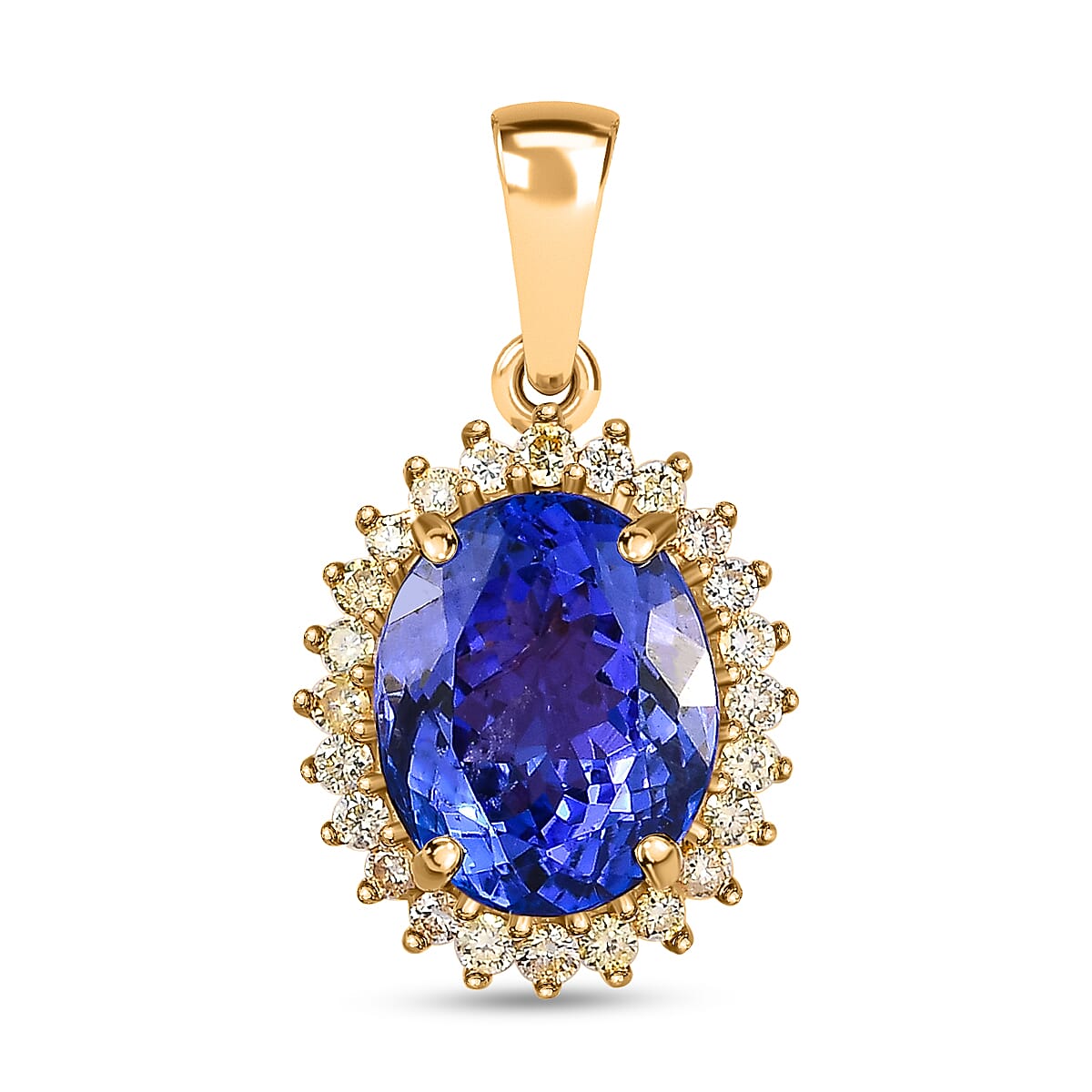 Luxoro 10K Yellow Gold Premium Tanzanite and I3 Natural Yellow Diamond Sunburst Pendant 3.00 ctw