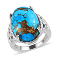 Matrix Chestnut Brine Turquoise Solitaire Ring in Platinum Over Copper 11.40 ctw - Sticky add to cart bar