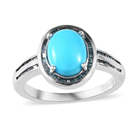 Sleeping Beauty Turquoise and Blue Diamond Halo Ring in Platinum Over Sterling Silver (Size 10.0) 1.90 ctw