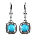Sleeping Beauty Turquoise and Natural Champagne Diamond Lever Back Earrings in Platinum Over Sterling Silver 2.25 ctw - Sticky add to cart bar