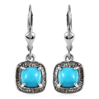 Sleeping Beauty Turquoise and Natural Champagne Diamond Lever Back Earrings in Platinum Over Sterling Silver 2.25 ctw