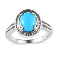 Sleeping Beauty Turquoise and Natural Champagne Diamond Halo Ring in Platinum Over Sterling Silver (Size 10.0) 1.90 ctw - Sticky add to cart bar