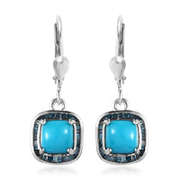 Sleeping Beauty Turquoise and Blue Diamond Lever Back Earrings in Platinum Over Sterling Silver 2.40 ctw