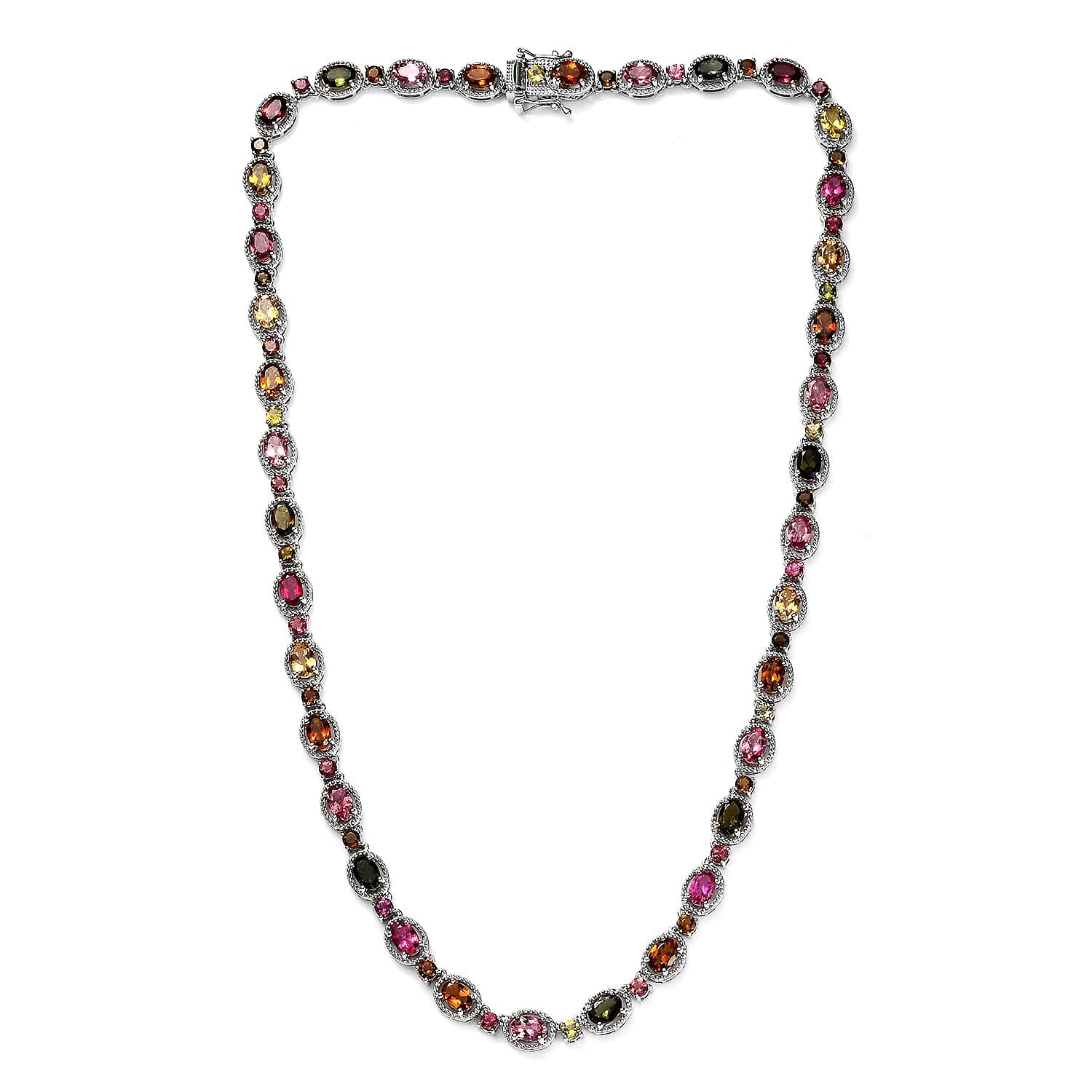 Doorbuster Multi-Tourmaline Necklace 18 Inches in Platinum Over Sterling Silver 22.75 ctw