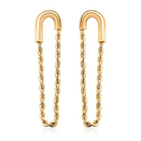 14K Yellow Gold Safety Pin Diamond-Cut Rope Chain Dangling Earrings 1.50 Grams