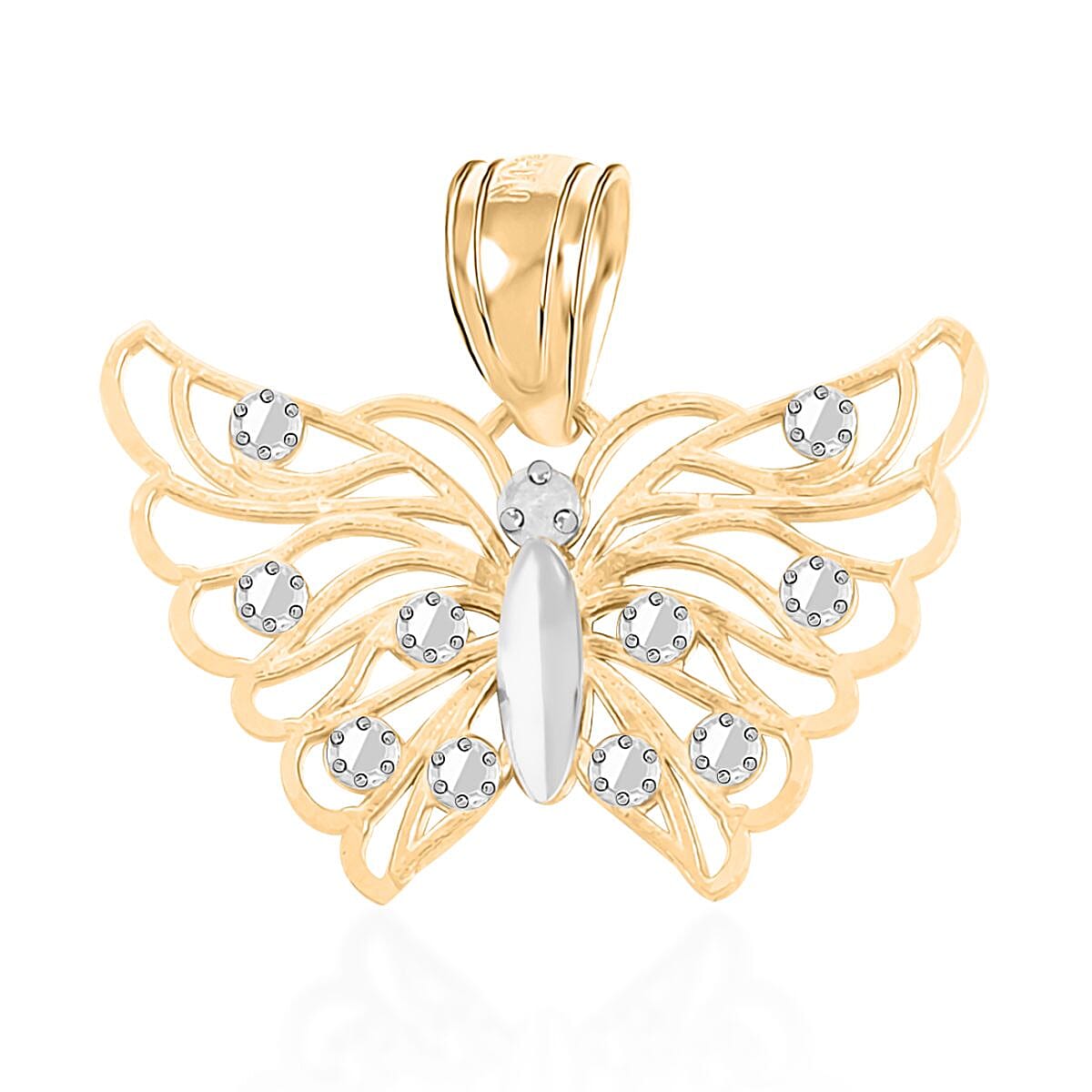 Made In America 10K Yellow and White Gold Butterfly Pendant 0.80 Grams