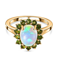 Ethiopian Welo Opal and Chrome Diopside Ring in 14K YG Over Sterling Silver (Size 10.0) 1.71 ctw