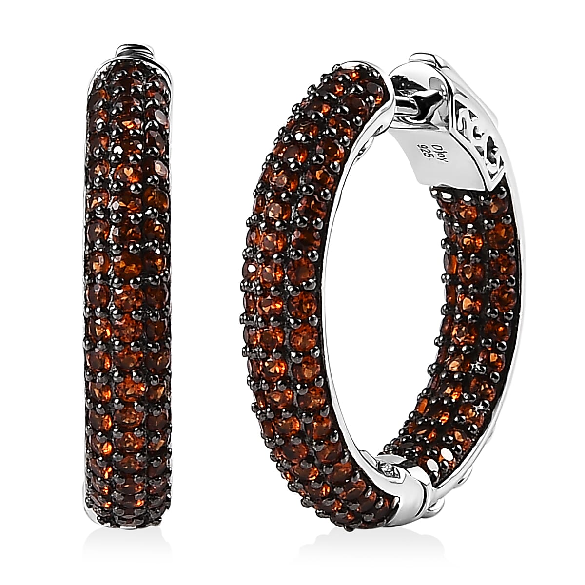 Mozambique Garnet Inside Out Hoop Earrings in Platinum Over Sterling Silver 3.15 ctw