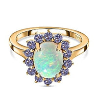 Ethiopian Welo Opal and Tanznaite 1.80 ctw Ring in 14K YG Over Sterling Silver (Size 5.5)