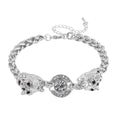 Black and White Austrian Crystal and Enameled Tiger Bracelet in Silvertone (8.0-10In) - Sticky add to cart bar