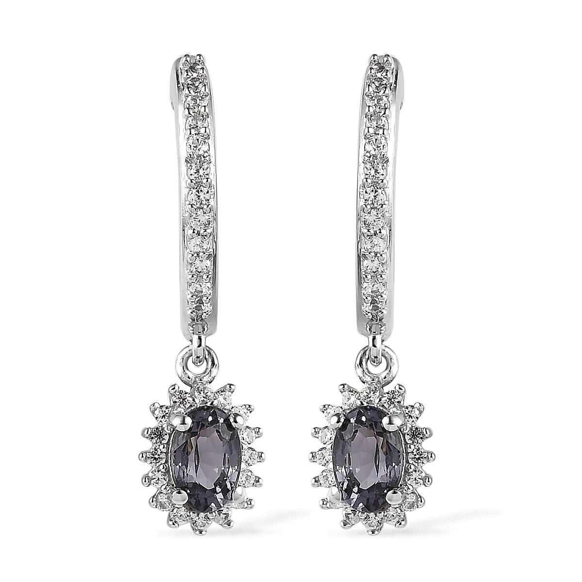 Tanzanian Platinum Spinel and White Zircon Dangling Earrings in Platinum Over Sterling Silver 1.70 ctw