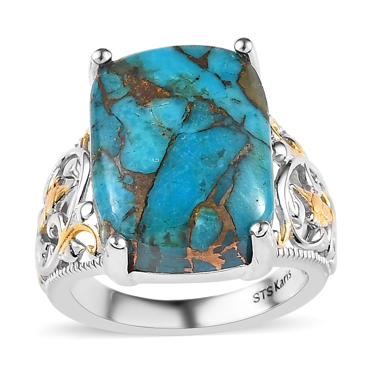 Karis Mojave Blue Turquoise Solitaire Ring in 18K YG Plated and Platinum Bond 10.80 ctw