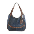 MC Jade Navy Croco Embossed Genuine Leather Tote with Matching Coin Pouch (13"x5.5x10") - Sticky add to cart bar
