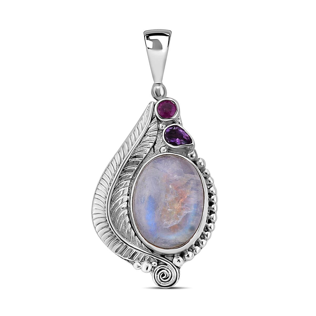 Sajen Rainbow Moonstone 19.28 ctw Pendant in Sterling Silver (10.12 g)
