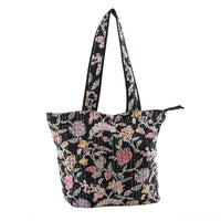 Black Floral Printed 100% Cotton Kantha Tote Bag (14"x18.5")