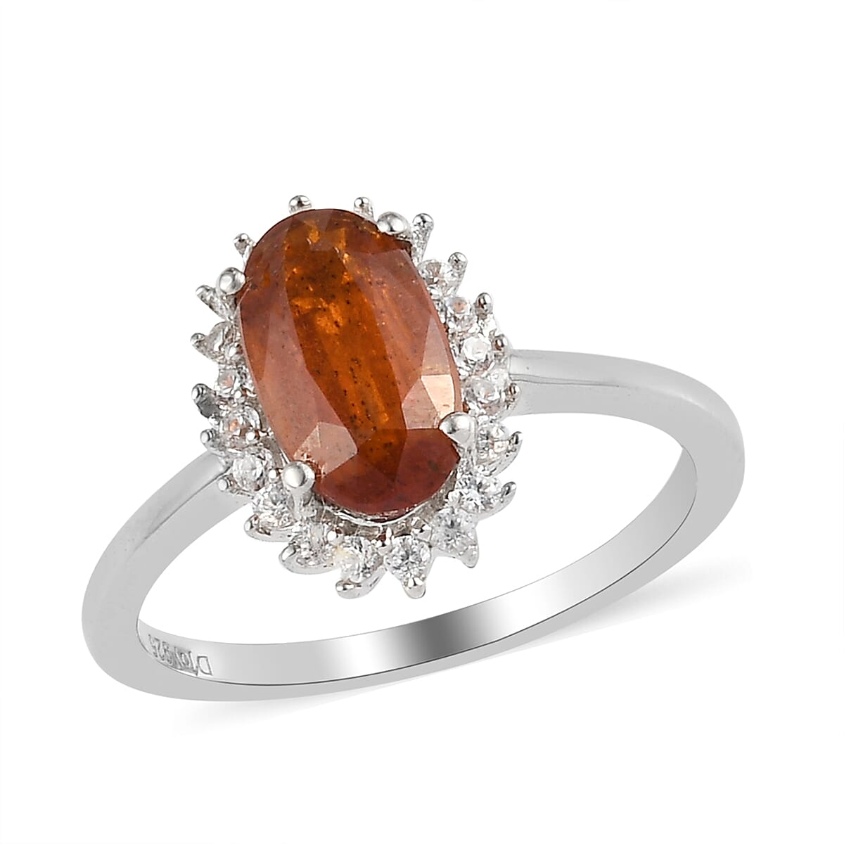 Natural Tanzania Tangerine Kyanite and Natural White Zircon Ring in Platinum Over Sterling Silver 1.60 ctw (1)