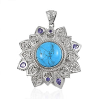 KARIS Blue Howlite, Simulated Amethyst Diamond Floral Pendant in Platinum Bond 7.65 ctw