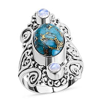 Mohave Turquoise and Rainbow Moonstone 5.72 ctw Ring in Sterling Silver (Size 5.5)