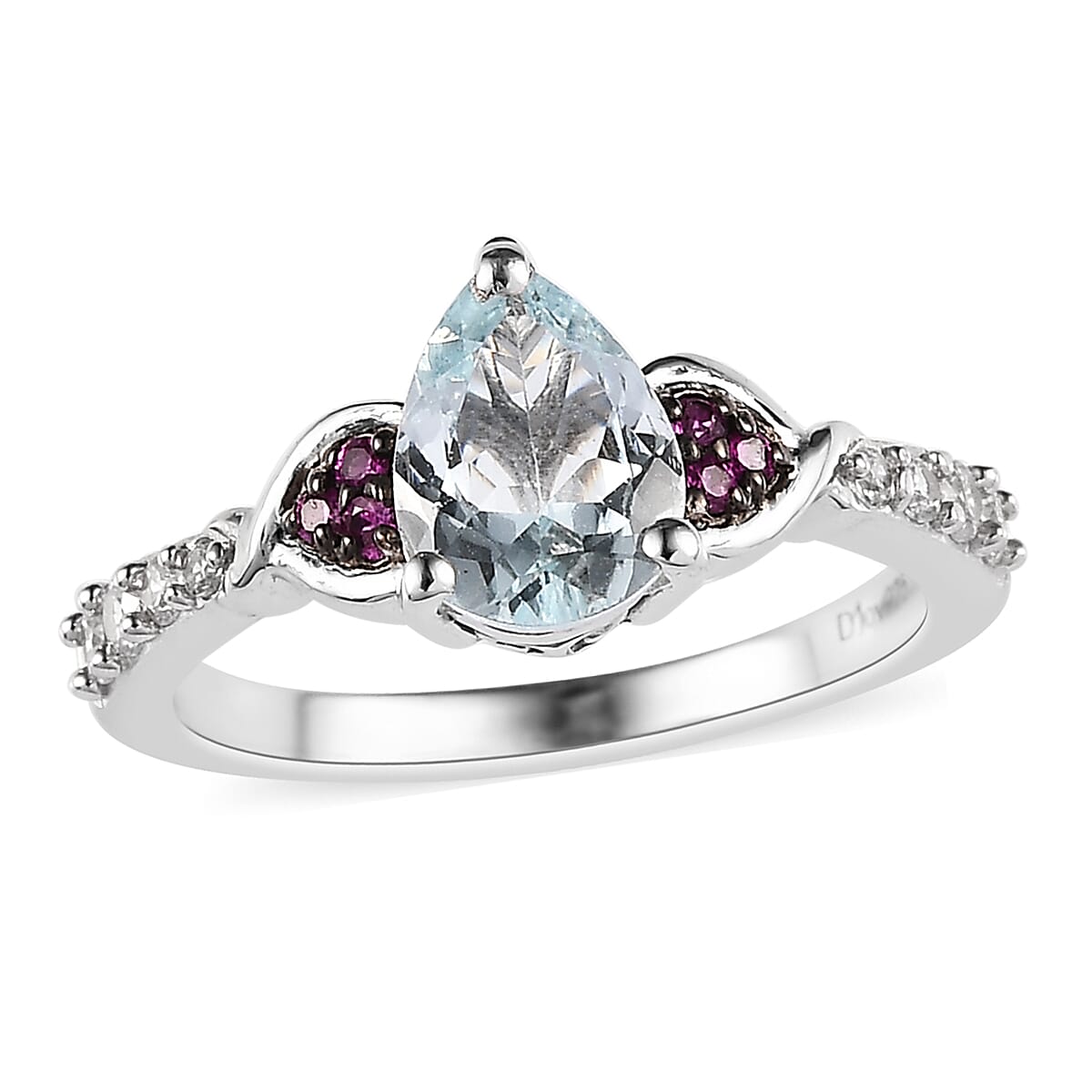 Premium Espirito Santo Aquamarine, Multi Gemstone Ring in Platinum Over Sterling Silver (Size 10.0) 1.15 ctw