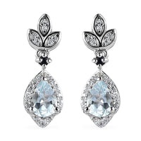 Premium Mangoro Aquamarine and Multi Gemstone Dangling Earrings in Platinum Over Sterling Silver 1.00 ctw