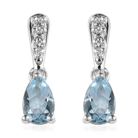 D'Joy Premium Mangoro Aquamarine and White Zircon Drop Earrings in Platinum Over Sterling Silver 0.75 ctw