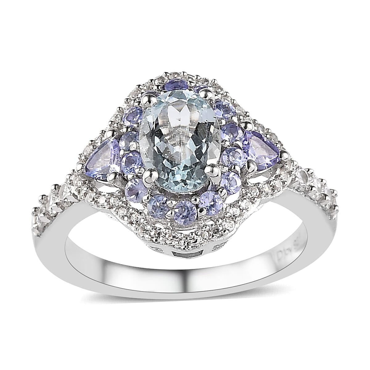 Premium Mangoro Aquamarine and Multi Gemstone Ring in Platinum Over Sterling Silver 1.50 ctw